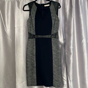 Rebecca Taylor size 4 blackk and white dress withh leather on shoulder andwaist